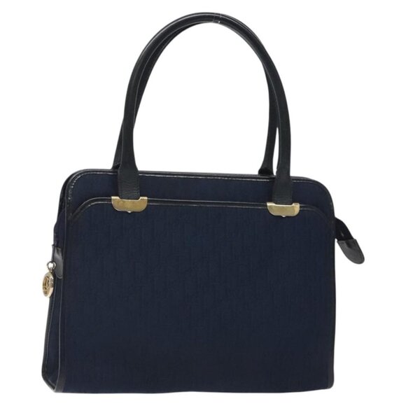 Christian Dior Trotter Canvas Hand Bag Navy Gold Auth 126815 - Picture 1 of 16